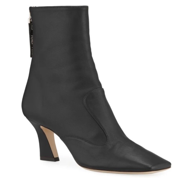FENDI FFREEDOM CALF LEATHER BOOTIES IN BLACK WITH CONTOURED HEEL SIZE 8.5 - Picture 2 of 15